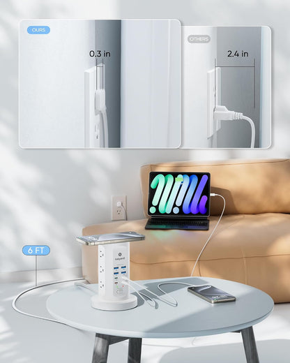 Kakyanill 115W USB Charging Station, Power Strip Tower with 9 AC 8 USB