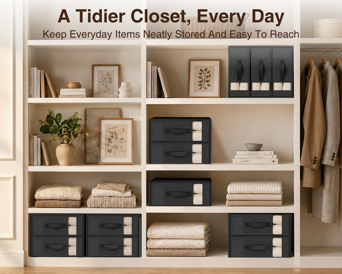 DIMJ Bed Sheet Organizers and Storage - Foldable Sheet Holder, Linen Closet Organizer Box for Sheets Set, Bedding, Blankets, Towel (King & Queen Size), Grey