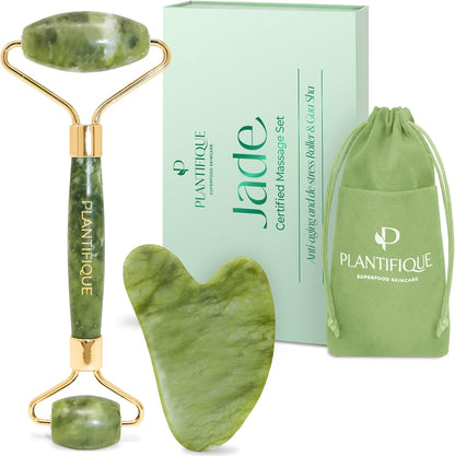 PLANTIFIQUE Stainless Steel Gua Sha and Ice Roller for Face & Body - Cooling Facial Tool Set to Reduce Puffiness, Improve Lymphatic Drainage & Soothe Skin