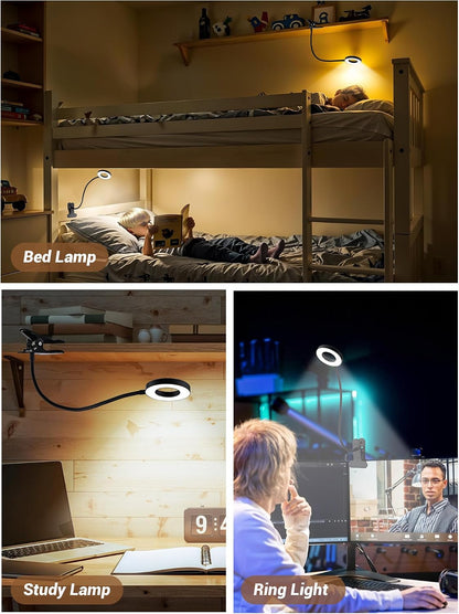 Clip on Light,10 RGB Colors+10 Brightness Small Desk Lamp with Clamp Light