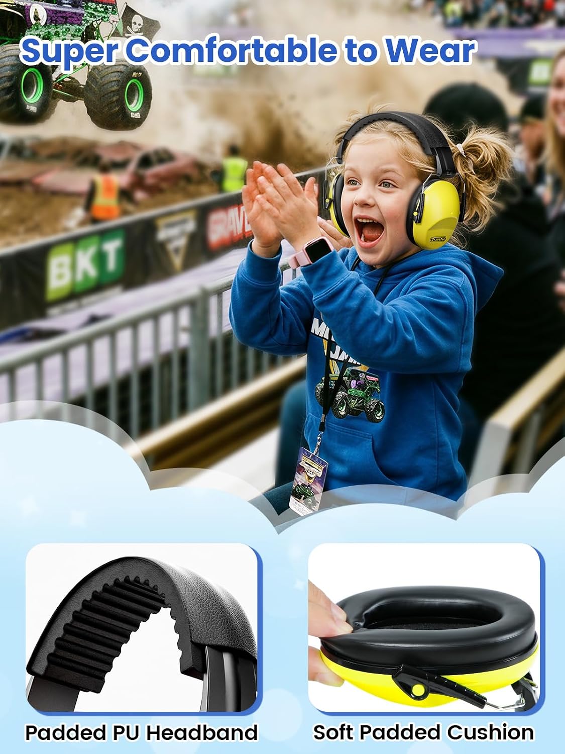 Dr.meter Ear Muffs for Noise Reduction: 27.4SNR Noise Cancelling Headphones for Kids Adults, EM100 Adjustable Hearing Protection Earmuffs for Monster Jam, Autism Sensory, Concerts, Fireworks