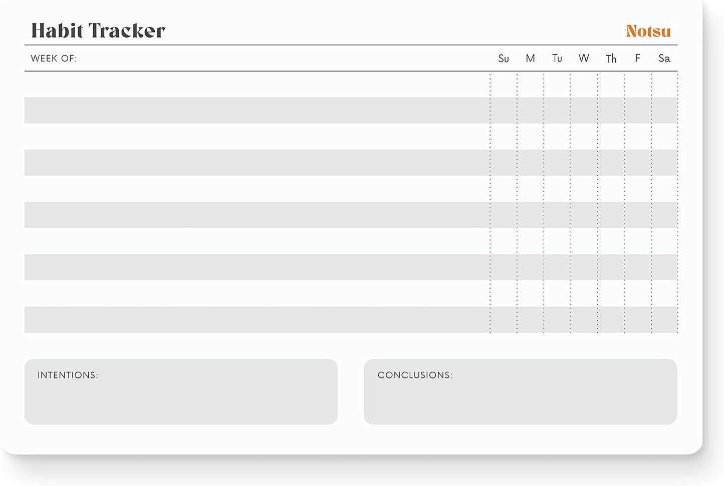 Notsu Weekly Habit Tracker Notepad | Goals Planner Pad and Self Care To Do List | 50 Tear Off Pages, 8.5” x 5.5”