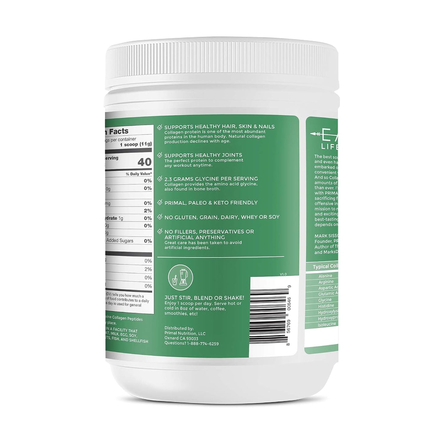 Primal Kitchen Matcha Collagen Keto Latte Powder, Sugar-Free Collagen Peptides, 9.33 Ounces