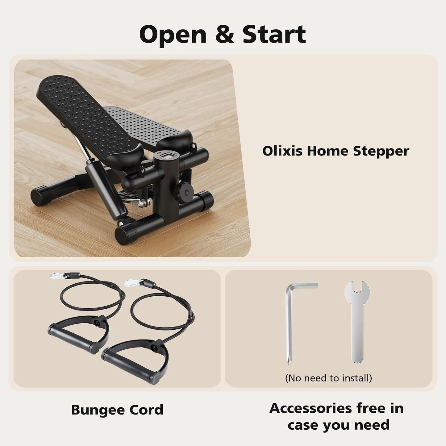 OLIXIS Stepper Machine with Resistance Bands - Mini Stair Stepper for Home Exercise, Portable Weight Loss & Full Body Workout Equipment