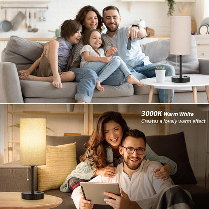 Small Bedside Table lamp for Bedroom - 3 Color Temperatures Bedside Lamps with USB C and A Ports, Pull Chain Table Lamps with AC Outlet, White Nightstand Lamps with Black Metal Base for Kids Reading
