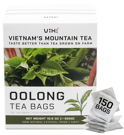 VIXI Oolong Tea Bags, 150 Counts, Vietnam's Mountain Tea, Caffeinated, Bold and Balanced Flavored, Sugar Free, Tagless, 100% Natural, Oolong Tee for Hot and Cold Brew