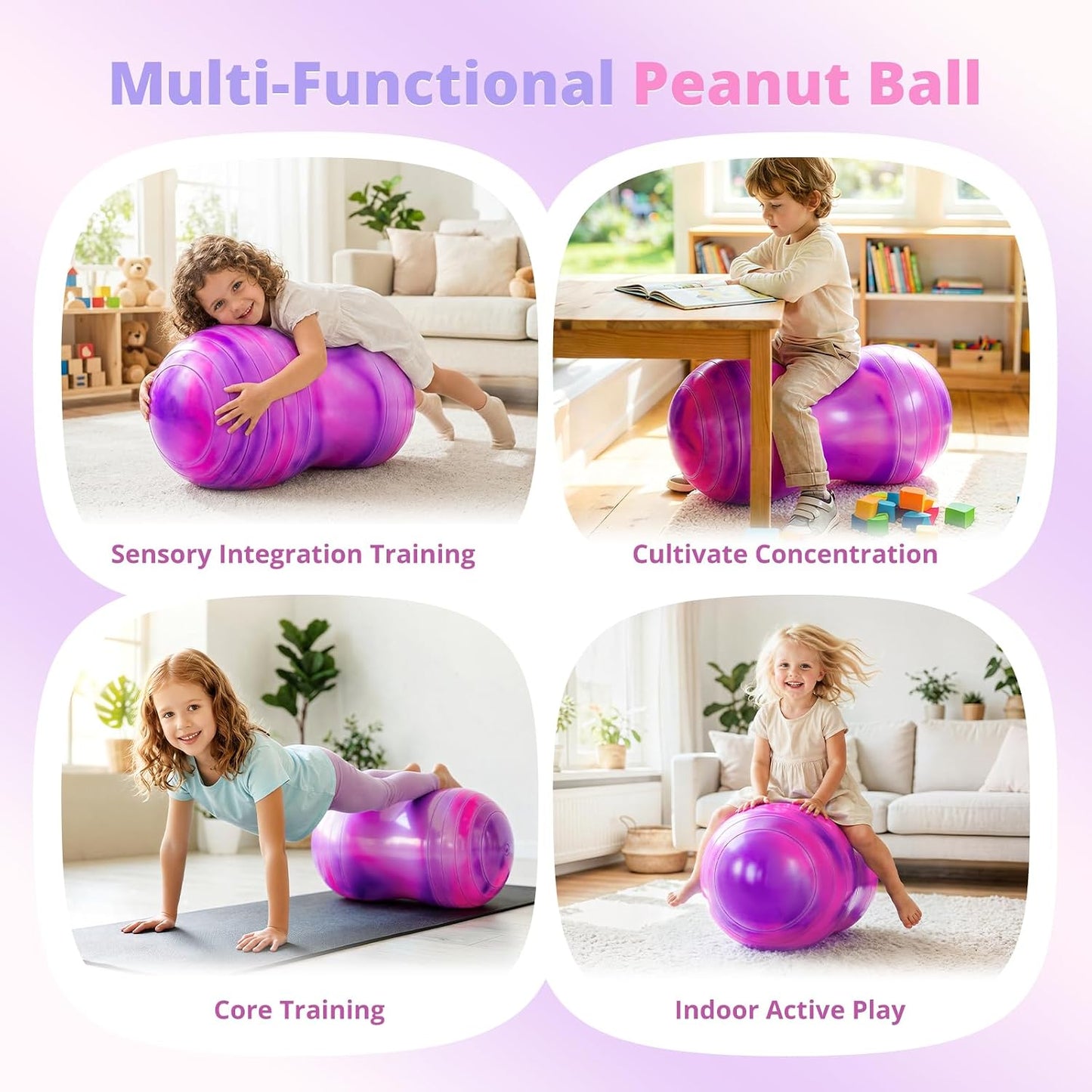 18’’/20’’ Peanut Ball for Kids & Adults, Anti-Burst Exercise Ball for Autism Sensory Training, Pregnancy & Physical Therapy, Yoga Balance Ball Chair for Fitness.