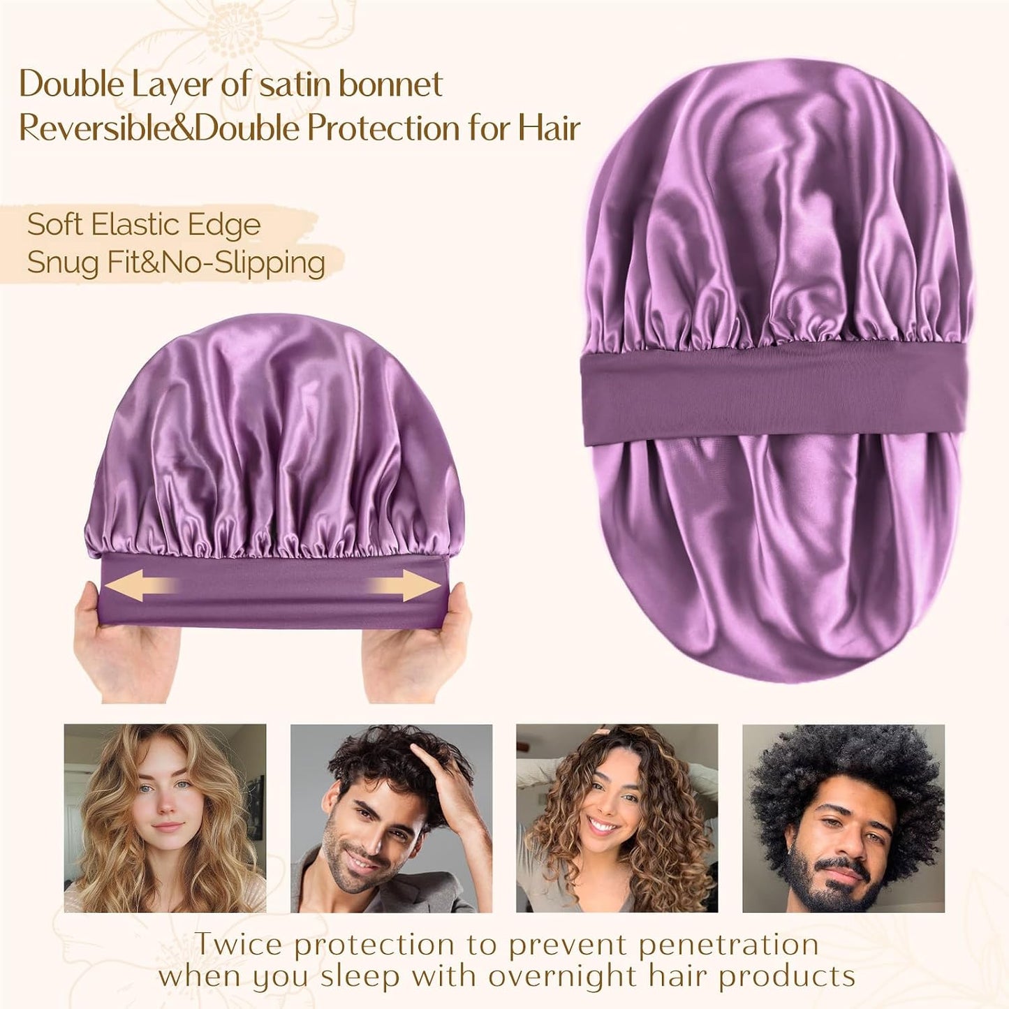 YANIBEST Silk Bonnet for Men Women Hair Bonnet for Sleeping Double Layer Satin Bonnet for Natural Curly Hair Unisex Sleep Cap