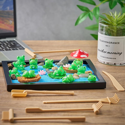 Soulchen Zen Garden Kit for Table Decor Christmas Sand Zen Garden Gifts Mini Sandbox Set with Black Wooden Tray, Sand, Tools & Accessories Japanese Gifts for Meditation Room Office Home