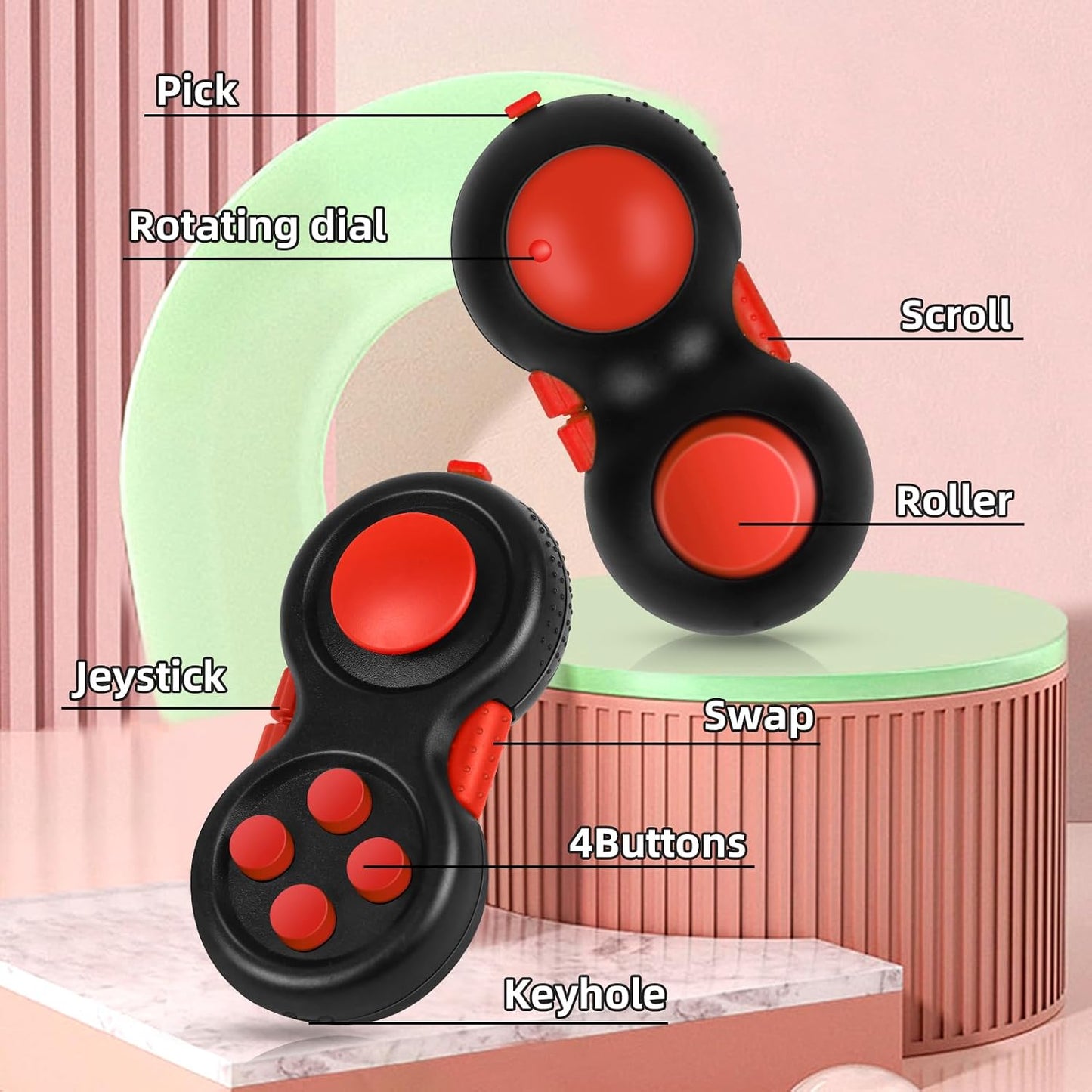 Original Fidget Toy Game, Rubberized Classical Controller Fidget Concentration Toy with 8-Fidget Functions and Lanyard - Excellent for Relieving Stress and Anxiety