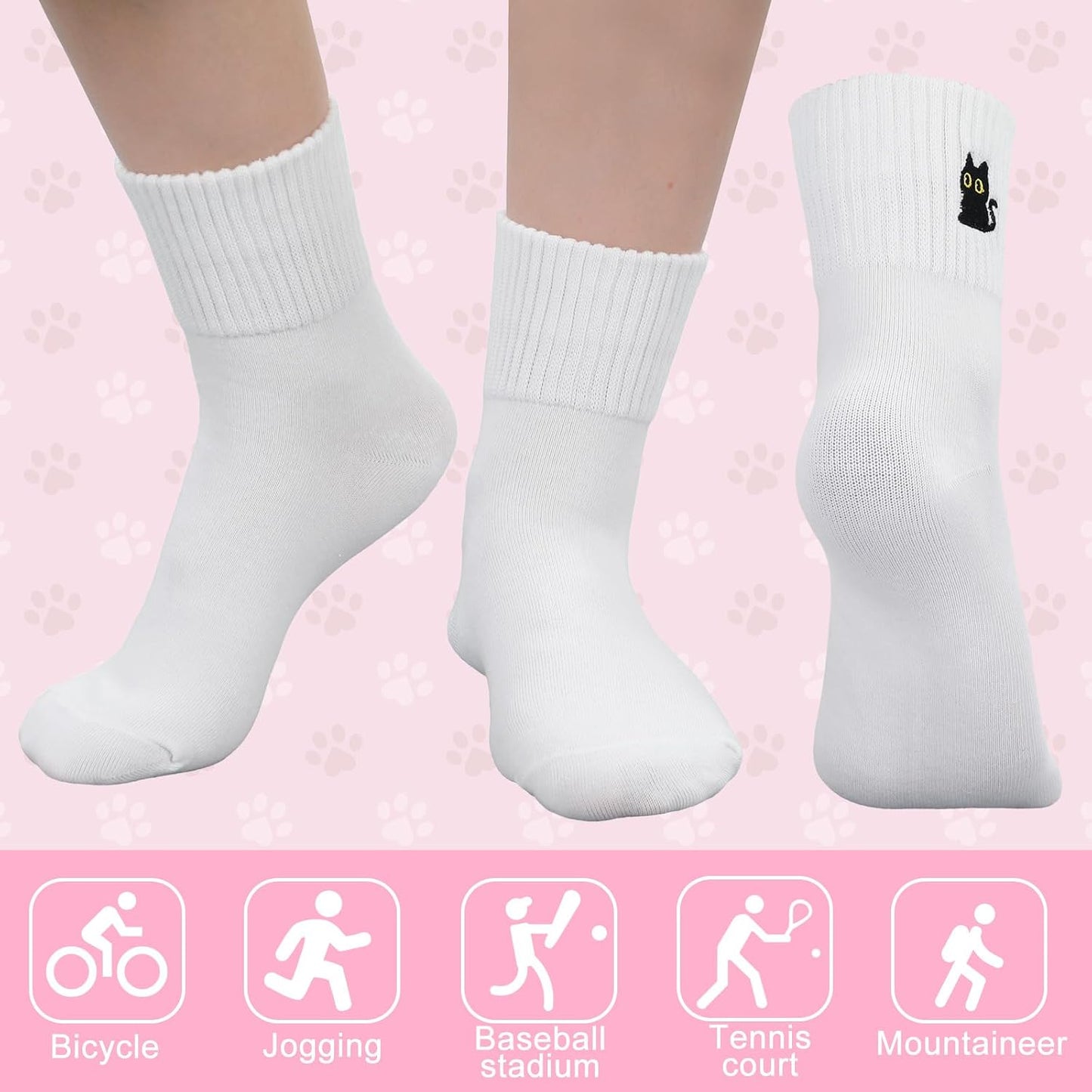 Eurzom 10 Pairs Socks Womens Crew Elastic Ankle Length Cotton Socks Aesthetic Cute Lightweight Low Cut Gifts for Women - Colors A