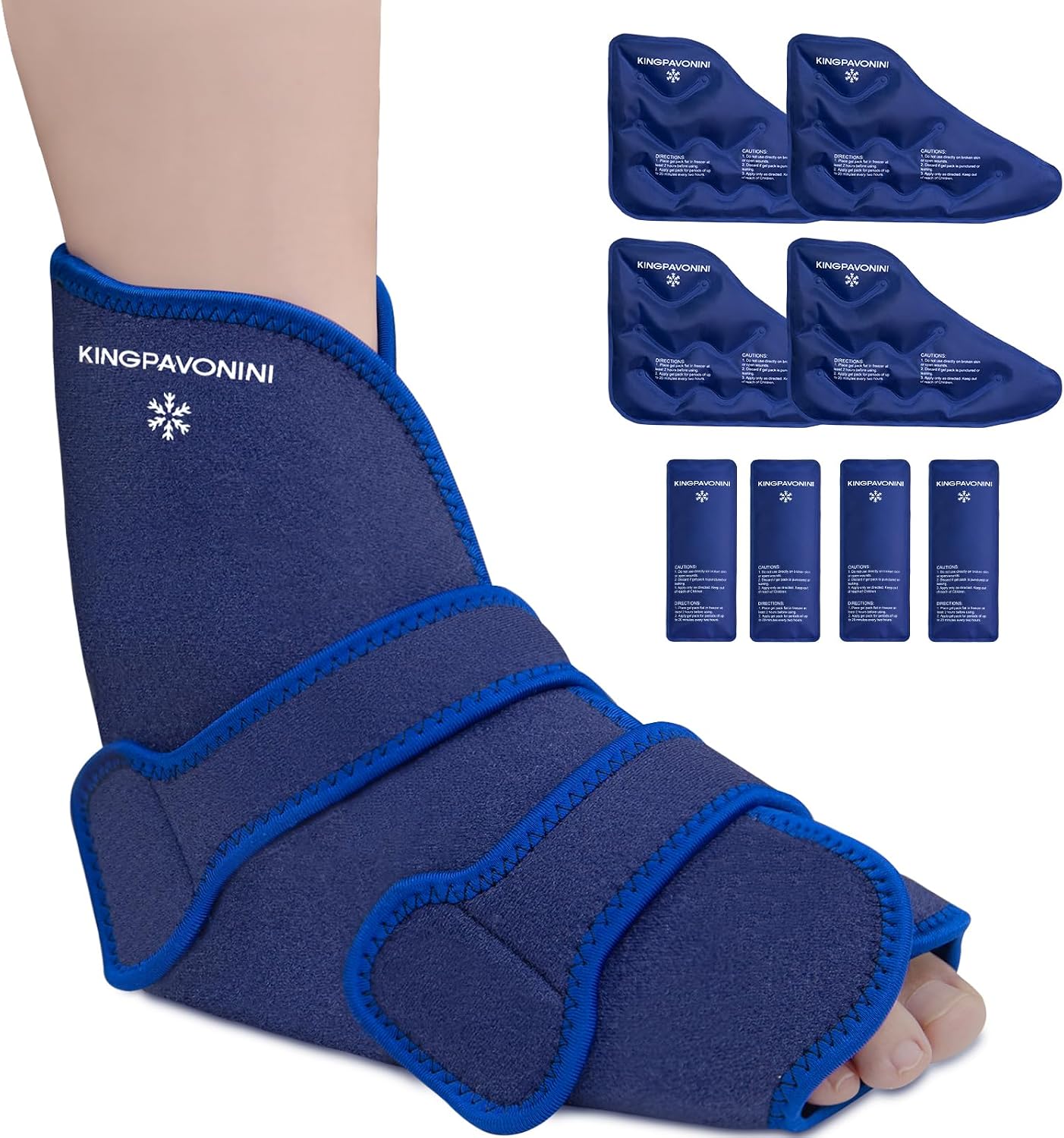 KingPavonini Ankle Foot Ice Pack Wrap for Sprained Ankle/Surgery Recovery, Reusable Gel Ice Packs for Feet Injuries, Plantar Fasciitis, Achilles Tendonitis, Hot/Cold Therapy, XL (1 Wrap+4 Gel Packs)