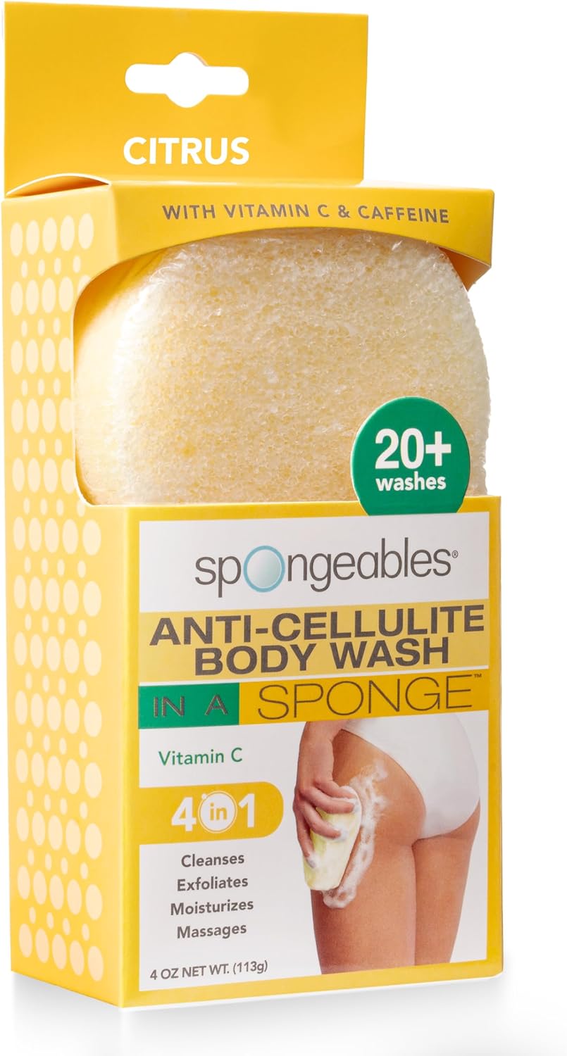 Spongeables Anti Cellulite Body Wash in a 20+ Wash Sponge, Citrus, 3 Count