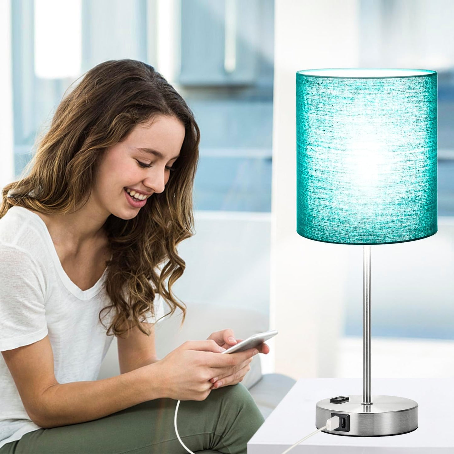 Set of 2 Touch Control Table Lamps with 2 USB & AC Outlet, 3-Way Dimmable Bedside Nightstand Lamps for Bedroom Living Room Nursery, 800 Lumens 5000K Daylight Bulbs Included