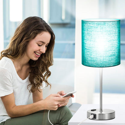 Set of 2 Touch Control Table Lamps with 2 USB & AC Outlet, 3-Way Dimmable Bedside Nightstand Lamps for Bedroom Living Room Nursery, 800 Lumens 5000K Daylight Bulbs Included