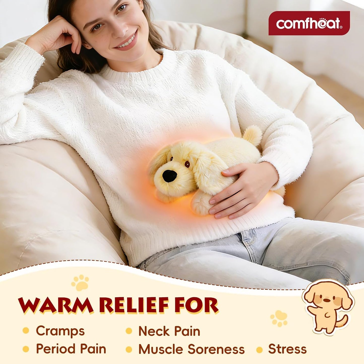 Microwave Unscented Heating Pad for Pain Relief, Moist Heat Pack Hot Compress for Period Cramps, Shoulder, Muscles, Cute Cloud Plush Heating Pad, Gift for Girl Women, with Washable Cover