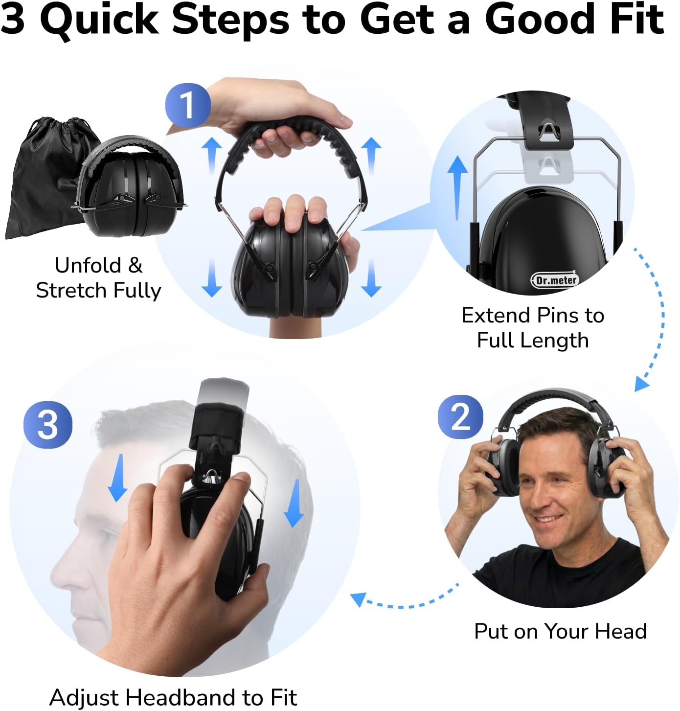 Dr.meter Ear Protection Ear Muffs, Noise Cancelling Headphones for Adults Kids 31dB Earmuffs for Noise Reduction, Hearing Protection for Shooting Gun Range, Mowing, Monster Jam, Sensory, Fireworks