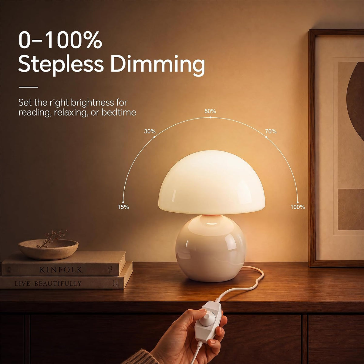 Dawnwake Mushroom Lamp Table Lamp for Bedroom-Small Desk Table Lamps,White