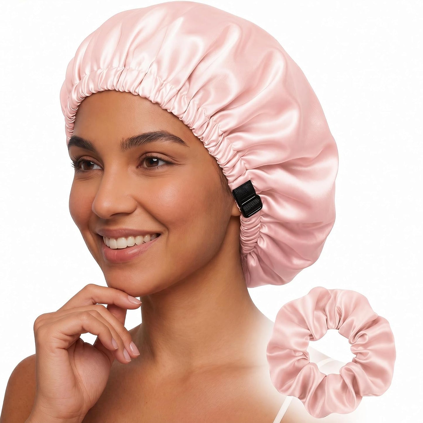 Adjustable Double Layer Silk-Satin Hair Bonnet for Sleeping Women – Anti-Frizz Curly Hair Sleep Cap, Hair Protector for Night, Moisture Retention Soft Bonnet for Natural Hair (black,Large)