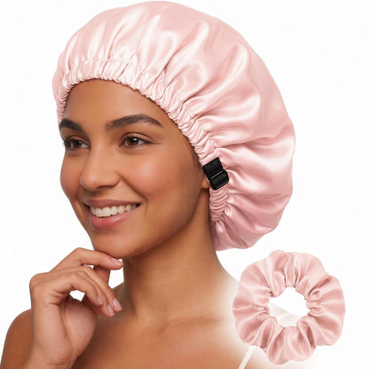 Adjustable Double Layer Silk-Satin Hair Bonnet for Sleeping Women – Anti-Frizz Curly Hair Sleep Cap, Hair Protector for Night, Moisture Retention Soft Bonnet for Natural Hair (black,Large)