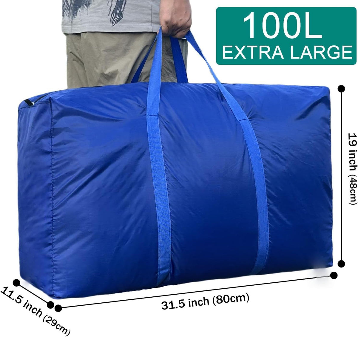 100L Extra Large Storage Bags, Big Moving Bags with Strong Zippers & Carrying Handles, Packing Bags for Moving, Storage, Travel and Camping, Storage Totes For Space Saving (Black)