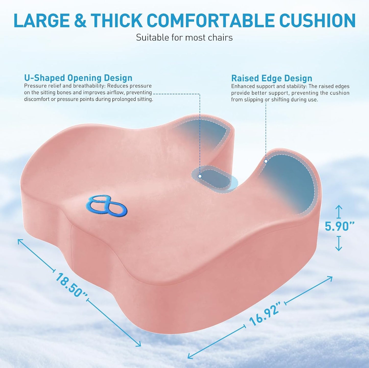 BlissTrends Seat Cushion with Velvet Cover, Thick Memory Foam Cushions for Office Chair, Car Seat, Airplane, Relieving Pressure Tailbone Sciatica Back Pain for Long Sitting, Car Drivers 4.7in Black