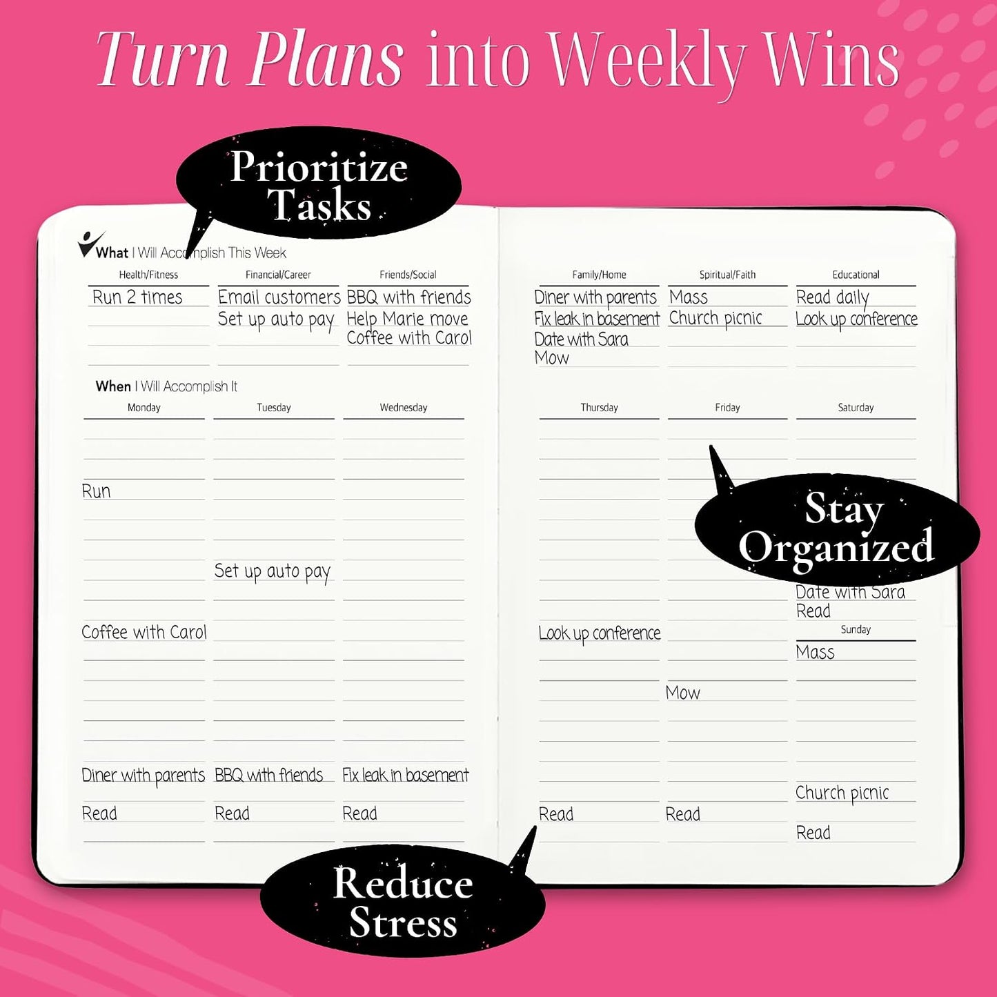Goal Crazy Undated Planner – 90 Day Guided Journal & Productivity Organizer, A5 Daily & Weekly Planner with Goal Setting, Habit Tracker, To Do List, Academic & Work Calendar, Leather Hardcover - Black