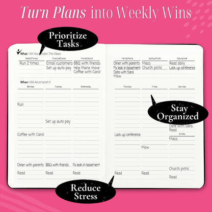 Goal Crazy Undated Planner – 90 Day Guided Journal & Productivity Organizer, A5 Daily & Weekly Planner with Goal Setting, Habit Tracker, To Do List, Academic & Work Calendar, Leather Hardcover - Black