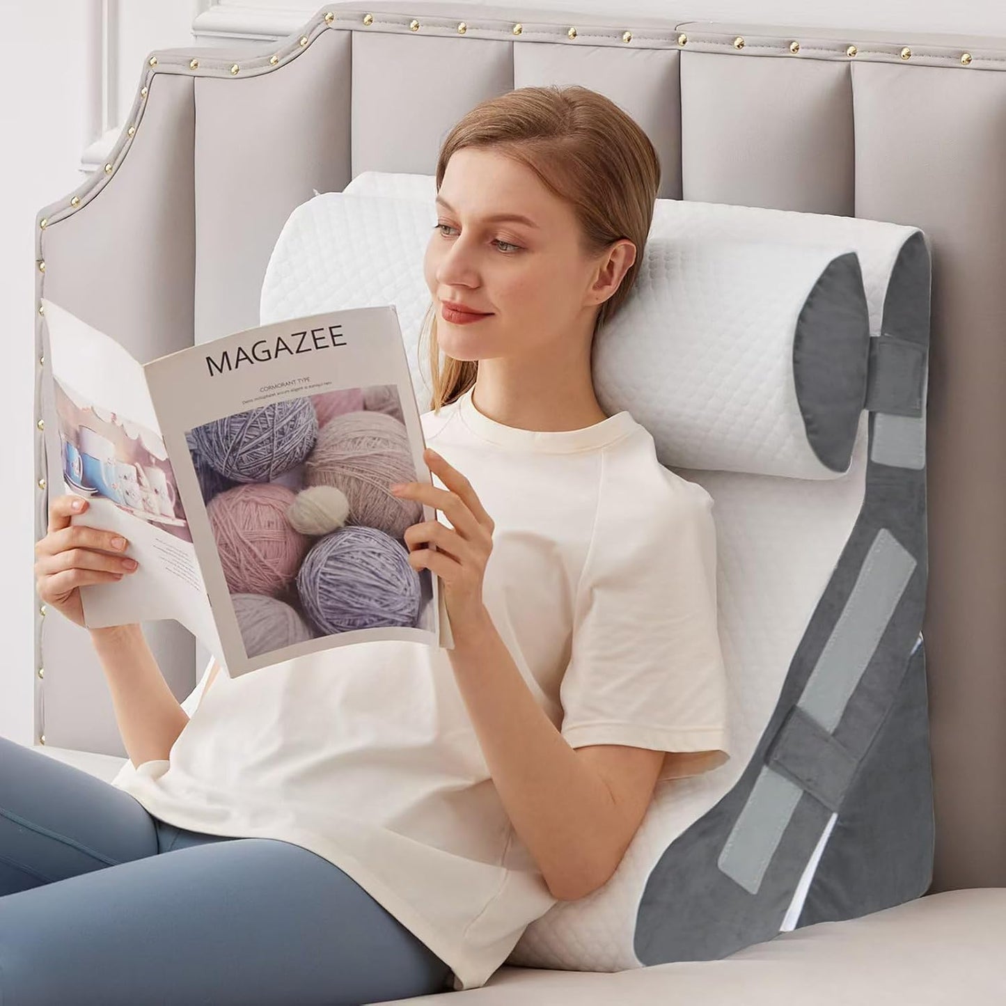 MEGCXIT Wedge Pillow Set for After Surgery, Bed Wedge, 3PCS, White/Grey