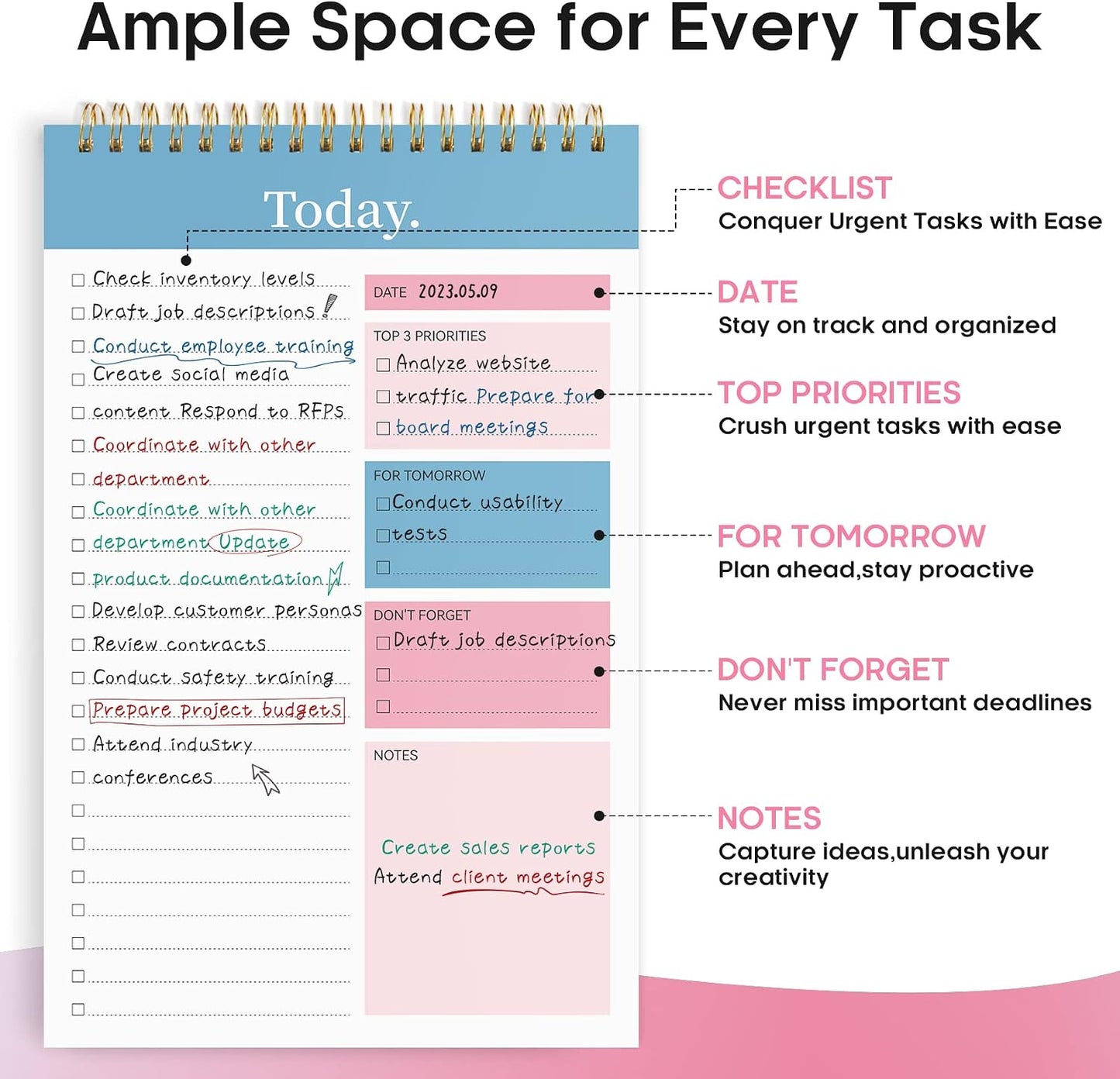 Taja To Do List Notepad - To Do List Notebook for Work with 52 Sheets, 9.8" x 6.5", Undated Daily Planner Perfect for Daily Tasks and Goal Setting, Notepad Suitable for Office, Home & School - Violet Dream