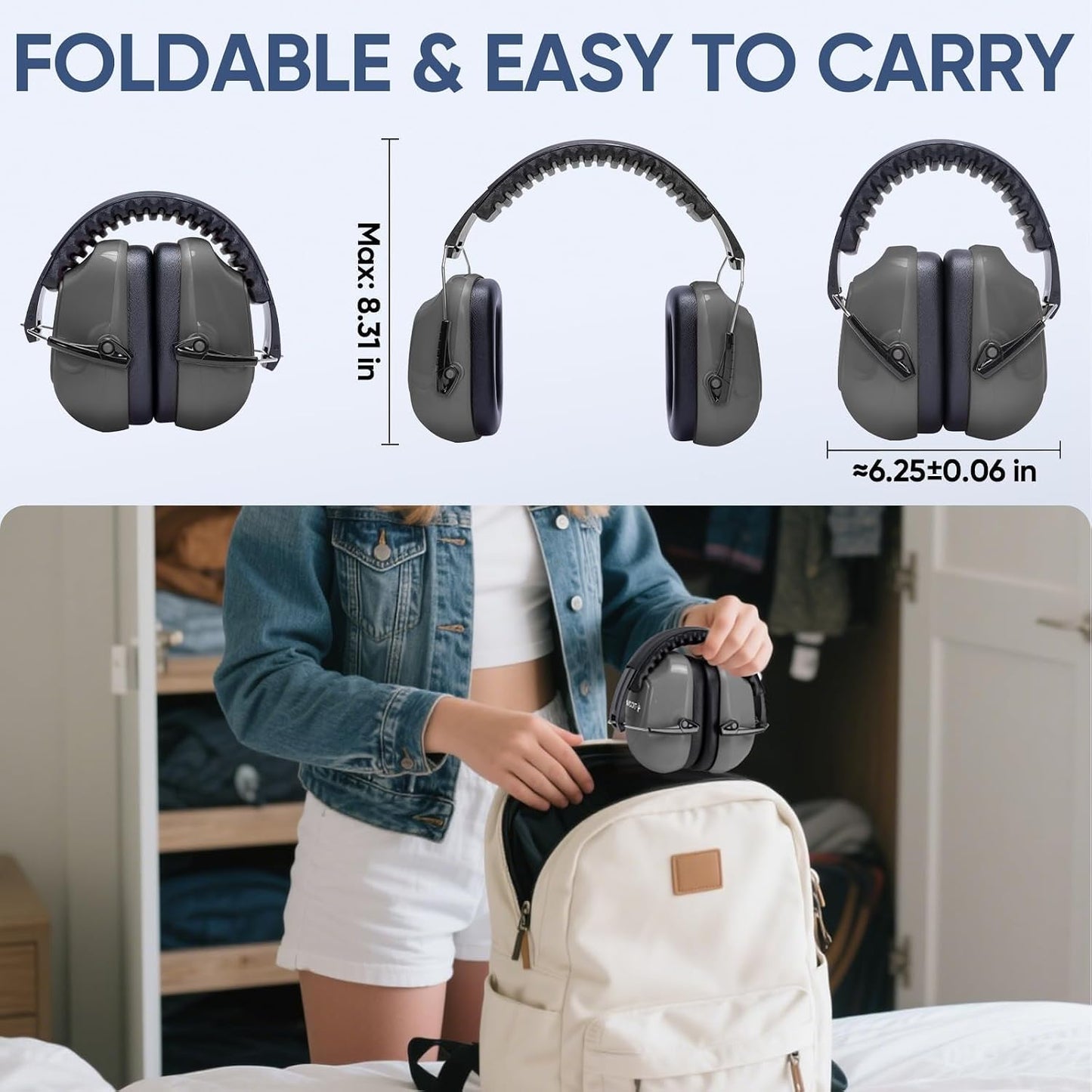 TICONN Noise Cancelling Ear Muffs for Adults, SNR 33dB Hearing Protection, Adjustable Safety Earmuffs for Construction