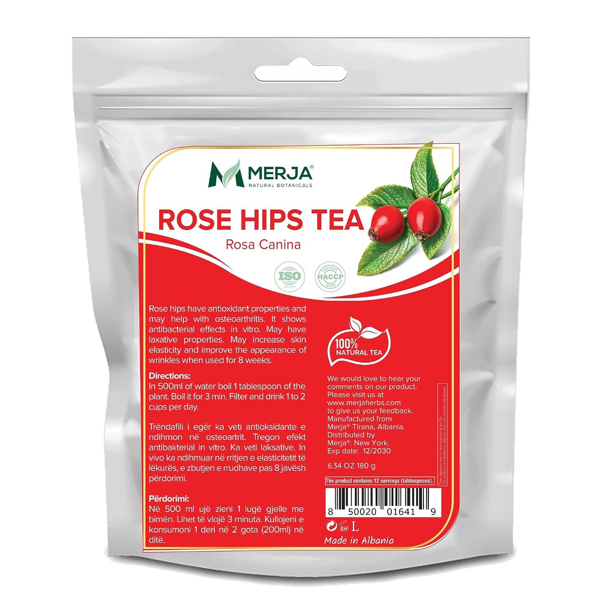 Merja Herbs Rose Hips Tea - Immune System Support & Antioxidants - Natural Caffeine Free - Loose Tea - 100% Natural & Premium Quality 180gr (Pack of 1)