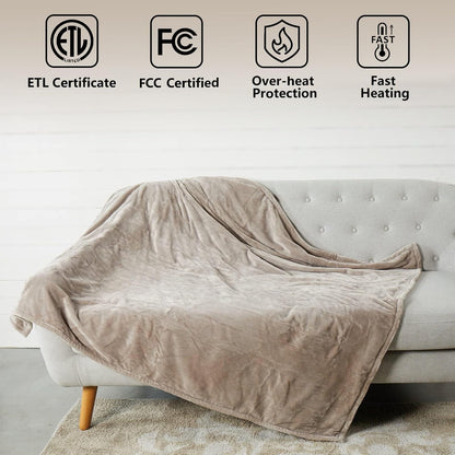 Tefici Heated Blanket Throw 50"x60", Ultra Soft 2-Layer Flannel Electric Blanket, for Home Office Sofa,3 Heat Settings, 4H Auto Off, ETL FCC Certified, Overheat Protection, Machine Washable, Camel
