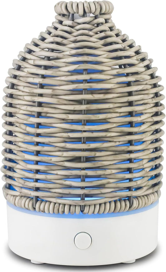 VICTORIA AROMA Essential Oil Diffuser - Multifunction Aromatherapy Diffuser 7 LED Color Changing Light 100ML Rattan Diffuser Easy to Clean Suitable for Home,Office (Tan)
