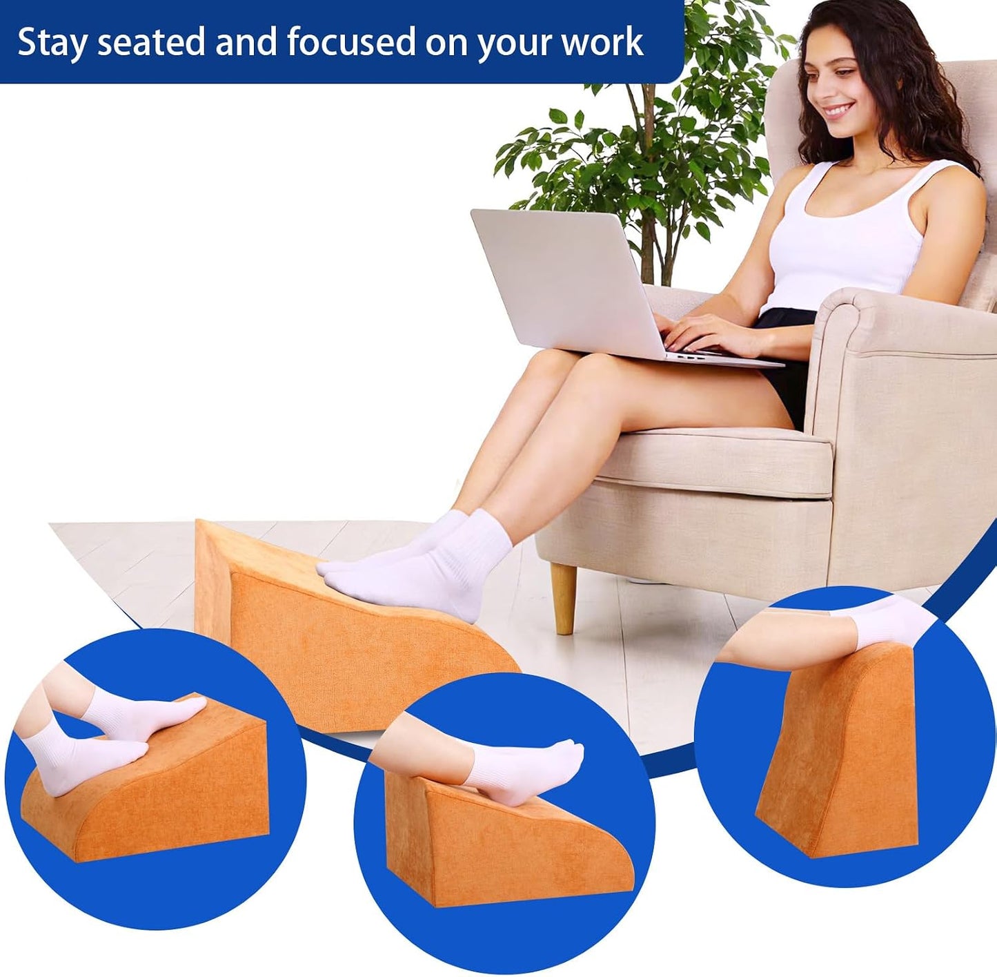 Foot Rest for Under Desk at Work, Ergonomic Under Desk Footrest with Washable Cover for Office, Home & Gaming Leg Elevation Pillow Black