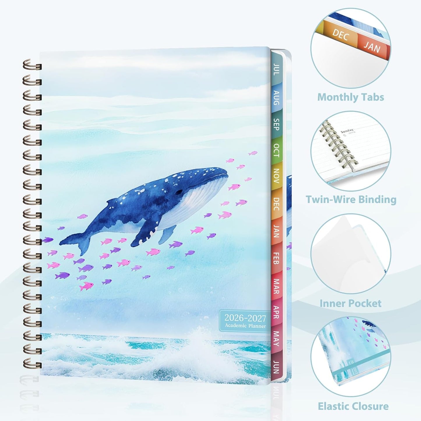 Planner 2026-2027, Weekly and Monthly Calendar Planner, JUL 2026 - JUN 2027 | Academic Year, Daily Agenda Book, A5(6.3'' x 8.5''), Sprial Bound, Inner Pocket, Office School Use