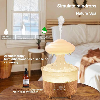Rain Cloud Humidifier Water Drip with 7 Colors LED Night Light, Mushroom Essential Oil Diffuser with Remote Control for Bedroom Sleeping Relaxing(Wood Grain)