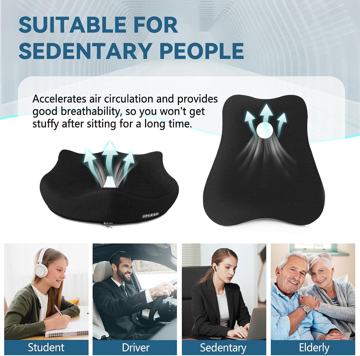 Seat Cushion & Lumbar Support Pillow for Office Chair,Memory Foam Chair Cushions for Tailbone Pain, Non-Slip Back Support for Desk,Gaming Chair,Wheelchair, Breathable & Machine Washable