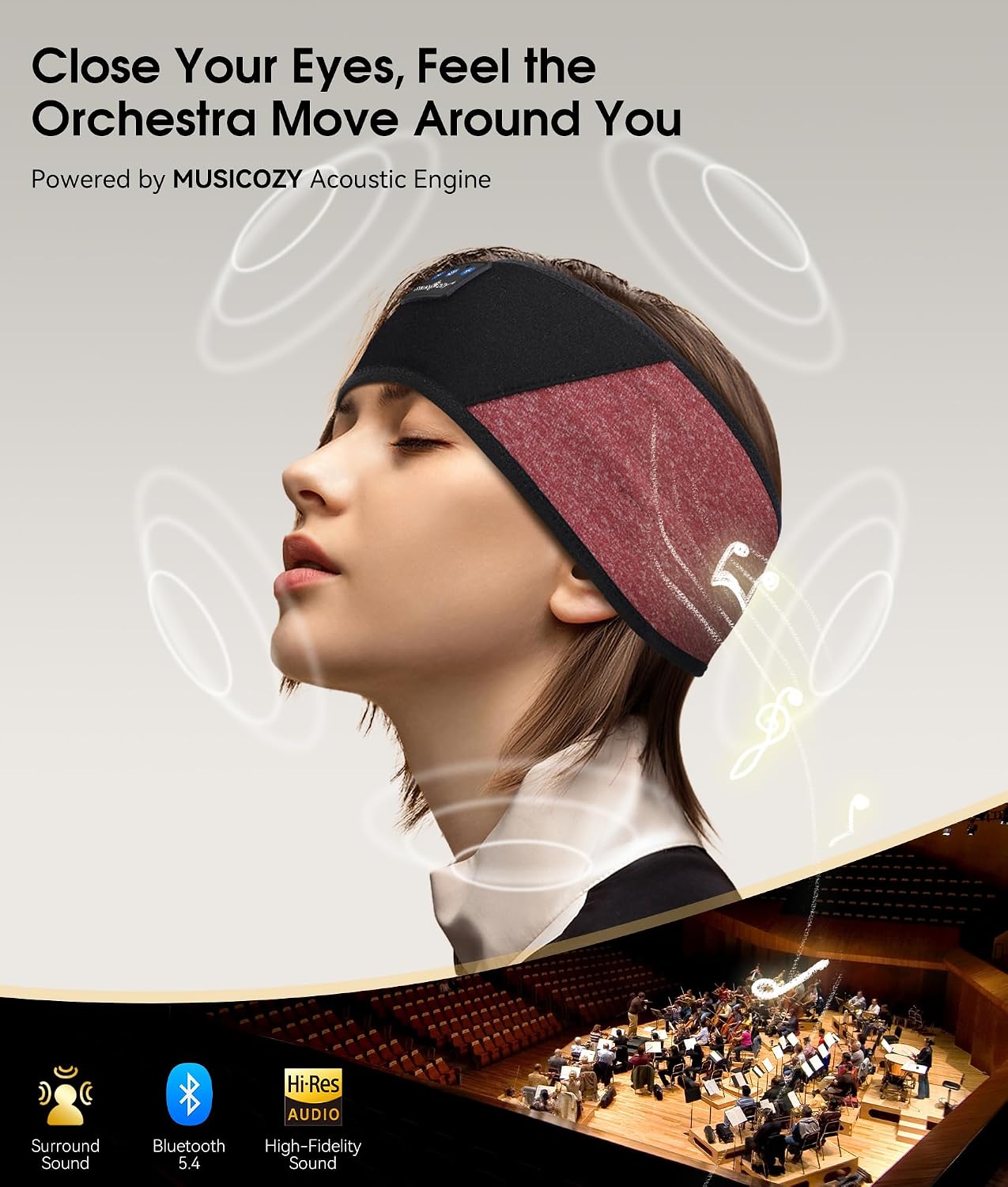 MUSICOZY Sleep Headphones Bluetooth 5.4 Headband, Wireless Earphones Music Sleep Earbuds Sleeping Eye Mask with HD Stereo Speakers for Workout Running Travel Yoga, Ideal Gifts for Men Women Mom Dad