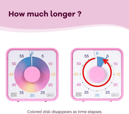 Visual Timer 7.5 inch; 60 Minute 1 Hour Countdown Timer for Kids Classroom Teaching Tool Home Office Meeting, Mechanical Countdown Clock for Exam Time Management Magnetic, Navy Blue with Colorful Disc
