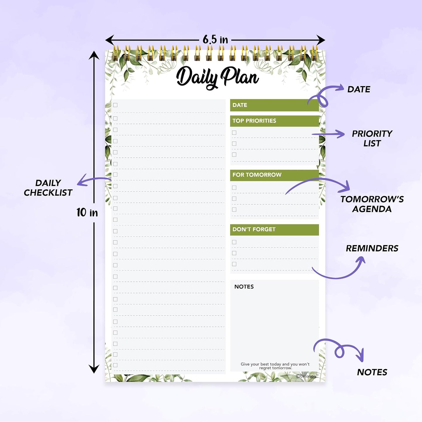 Decorably 52 Sheets Boho Undated Daily to Do List Notepad, 6.5x10in Spring-Bound Planner Pad, Easy Tear-Off Design, with Priorities, Checklist, Agenda, Reminders, Notes - Home, School, Office