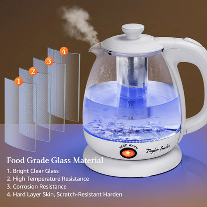 Taylor Swoden Electric Kettle with Tea Infuser, 1L Small Electric Tea Kettle with Keep Warm, LED Light Hot Water Boiler & Heater for Coffee & Teas, Auto Shut-Off & Boil Dry Protection, BPA Free, Black