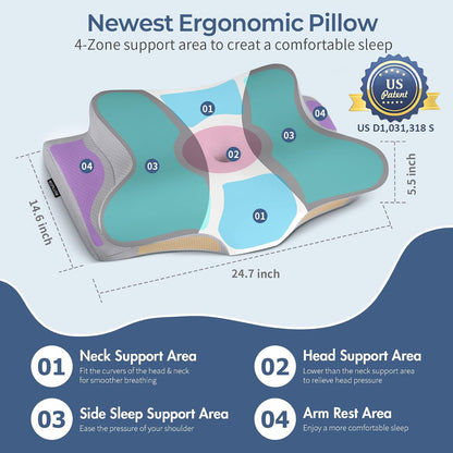 Cervical Neck Pillow for Pain Relief, Ergonomic Memory Foam Support Pillow | Orthopedic contour cervical pillow, made of premium cooling memory foam. Ideal for side, back & stomach sleepers