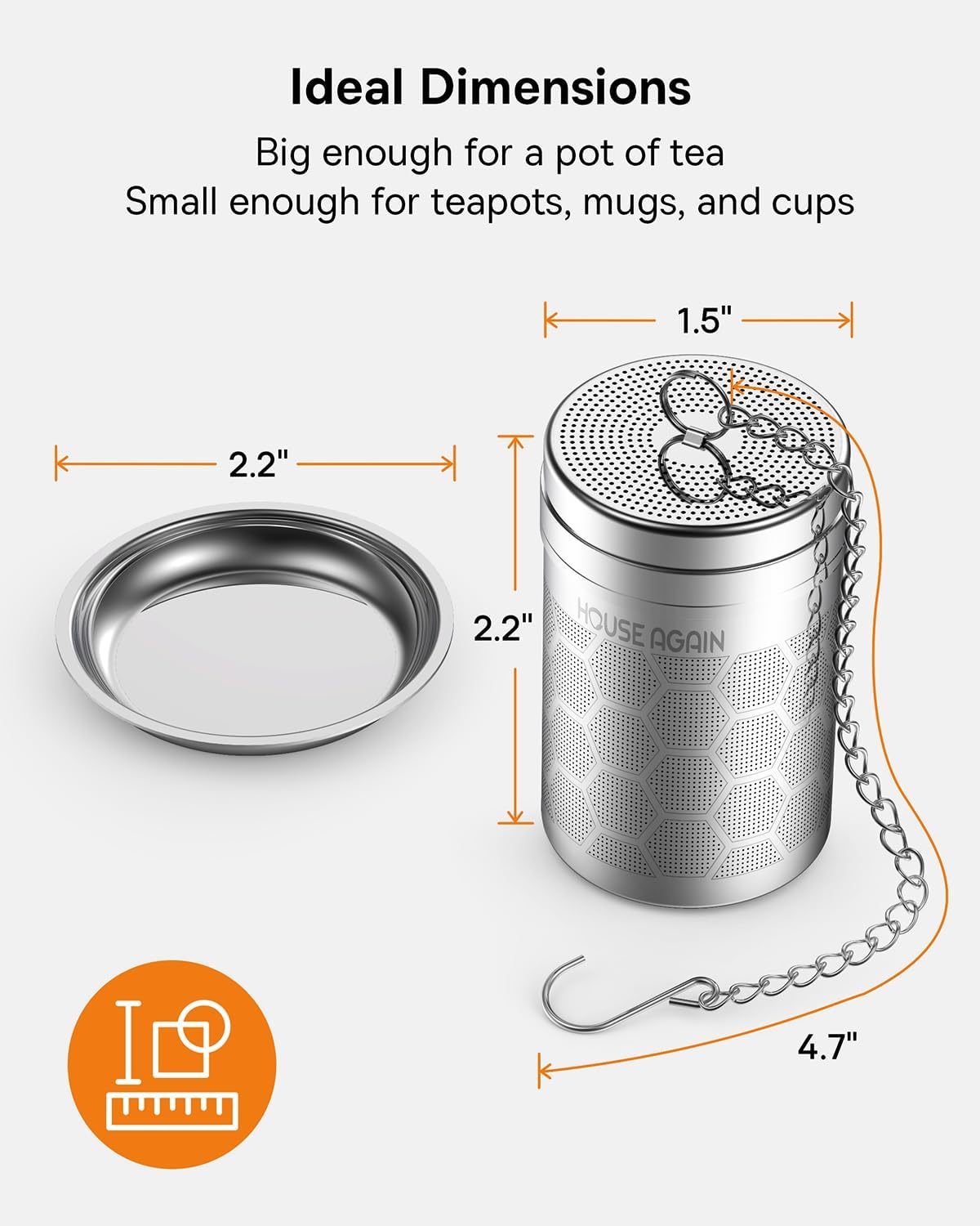 House Again Large Tea Infusers, Extra Fine Mesh Tea Strainers for Loose Tea, Slim Threaded Lid & 304 Stainless Steel, Filter Bags Diffusers, Loose Leaf Tea Steeper for Brew Tea Spices & Seasonings