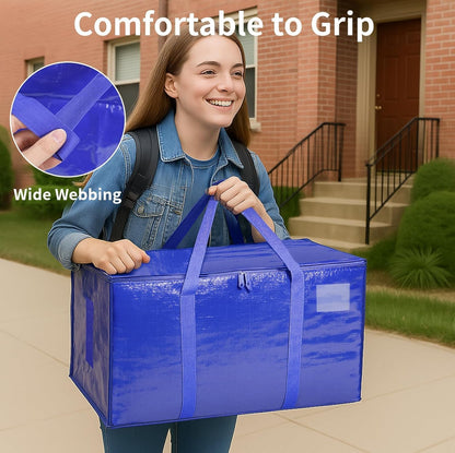 Moving Bags Extra Large - Heavy Duty Storage Totes with Wrap-Around Handles & Reinforced Zippers - Foldable Moving Box Alternative, Water-Resistant for Dorm, Closet & Under Bed Storage (Clear)