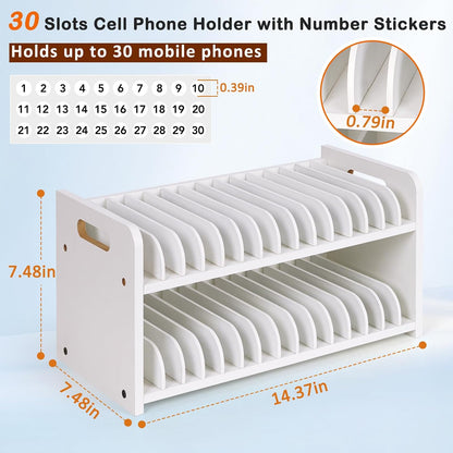 30 Slots Wooden Classroom Cell Phone Holder Stand with 1-30 Number Stickers