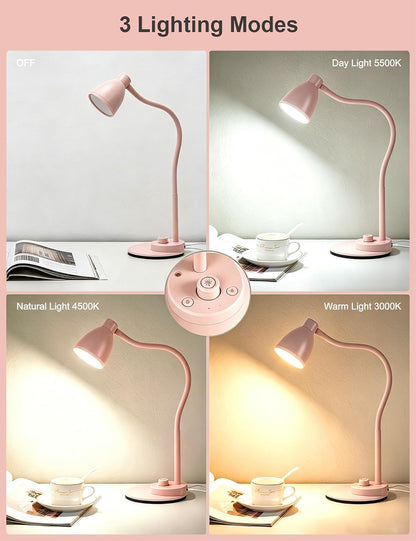 BOHON LED Desk Lamp with USB Charging Port 3 Color Modes Dimmable, Black