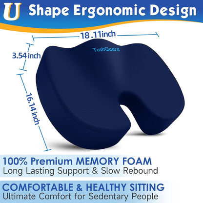 TushGuard Seat Cushion for Office Chair Memory Foam Non-Slip Desk Seat Cushion Back, Coccyx, Sciatica, Tailbone Pain Relief Butt Pillow for Office Chair, Car, Wheelchair, Black