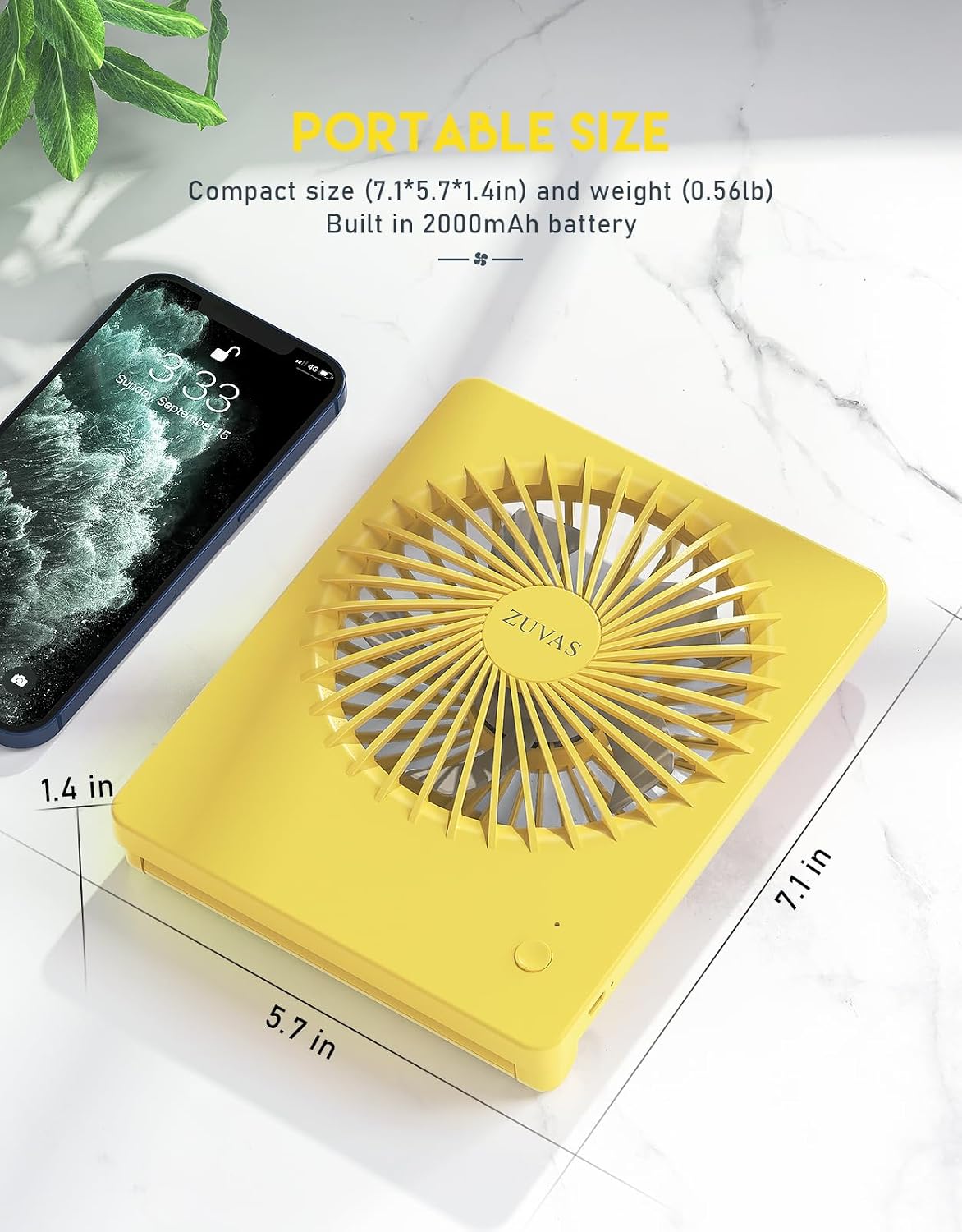 Zuvas Desk Fan Battery Operated Fan Rechargeable 180°Tilt Folding Personal Fan Ultra Quiet Small Portable 3 Speed Adjustable Strong Wind Fan For Office Bedroom Home Desktop Camping (White)