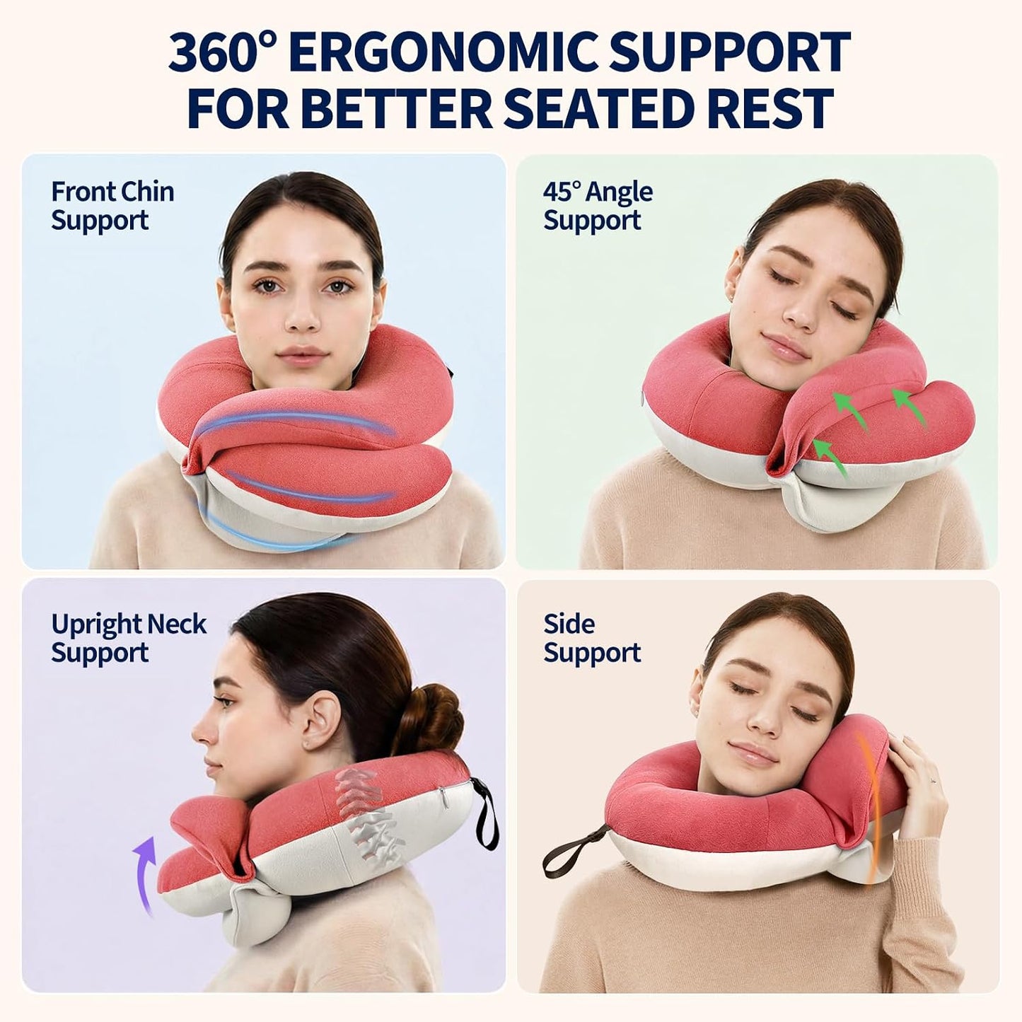 BUYUE Travel Neck Pillows for Airplanes, Memory Foam 360° Head Support Sleep for Long Flight, Skin-Friendly & Breathable, Kit with Eye Mask, Earplugs and Storage Bag (Adult, Grey, 90+ lbs)